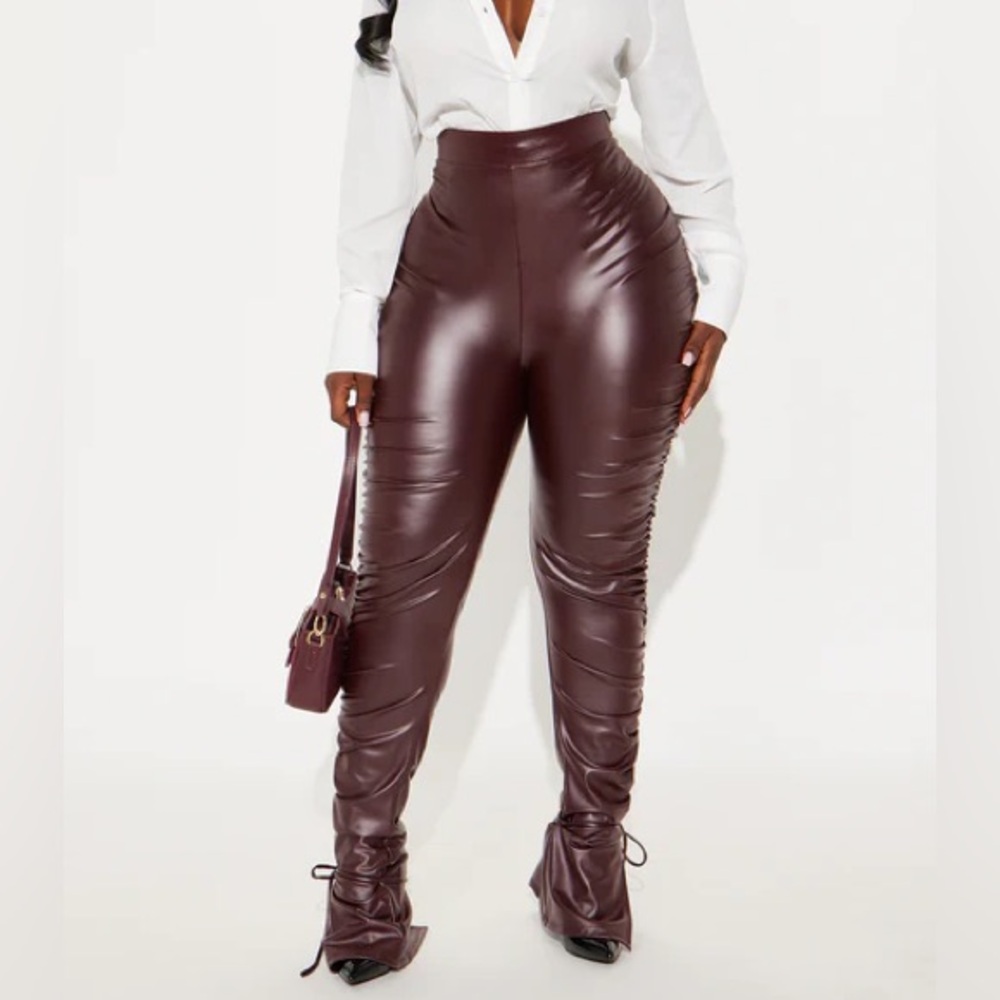 Heat Wave Faux Leather Stacked Legging - Plum